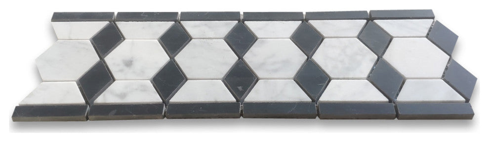Carrara White Marble Hexagon Mosaic Border Listello Tile Honed 2", 1 sheet
