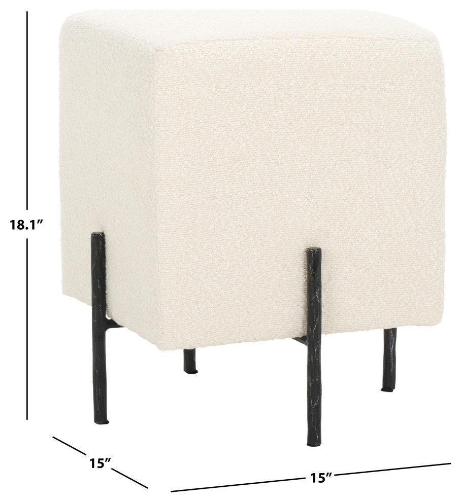 Safavieh Couture Jessa Square Boucle Ottoman, Ivory / Black