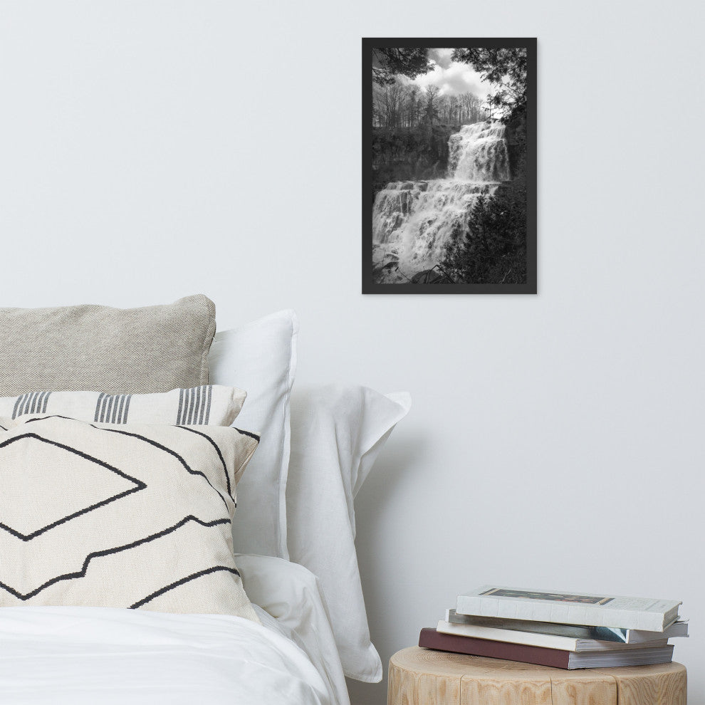 Chittenango Waterfall in Black and White Framed Photo Paper Wall Art Prints, Black, 12" X 18"