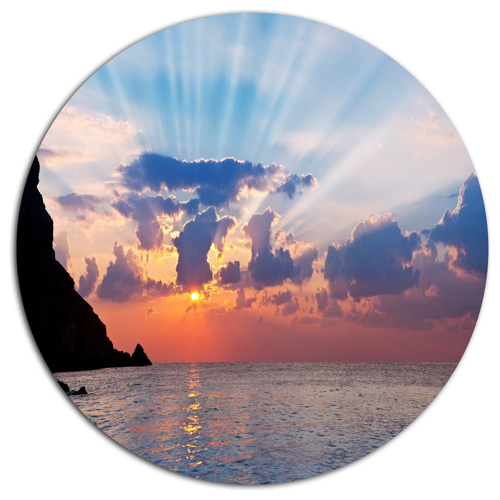 Beautiful Raising Sun And Mountains, Landscape Round Wall Art, 11"