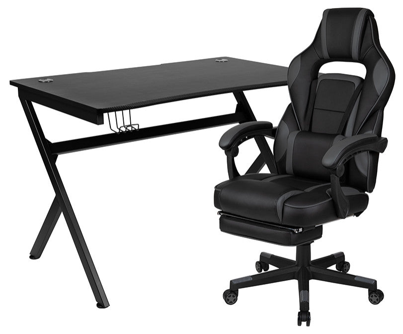 Gaming Desk w/Reclining Back/Arms Gaming Chair with Footrest, Black