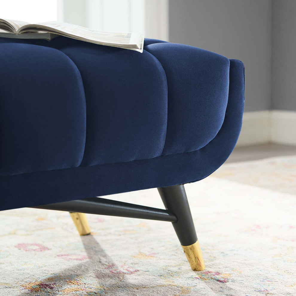 Accent Chair Bench, Velvet, Dark Blue, Modern, Living Lounge Hotel Hospitality