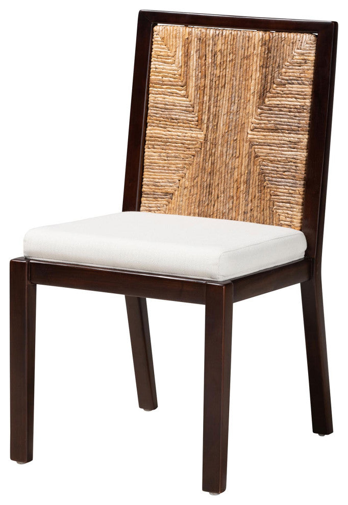 Modern Bohemian Dark Brown and Natural Abaca Dining Sidechair