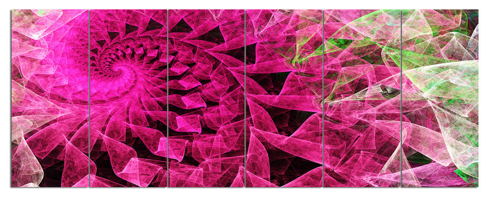 Pink Spiral Kaleidoscope, Abstract Wall Art Canvas, 70"x28", 6 Panels