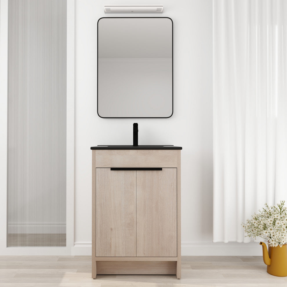 24 Inch Plywood Freestanding Bathroom Vanity With Doors and Adjustable Shelf