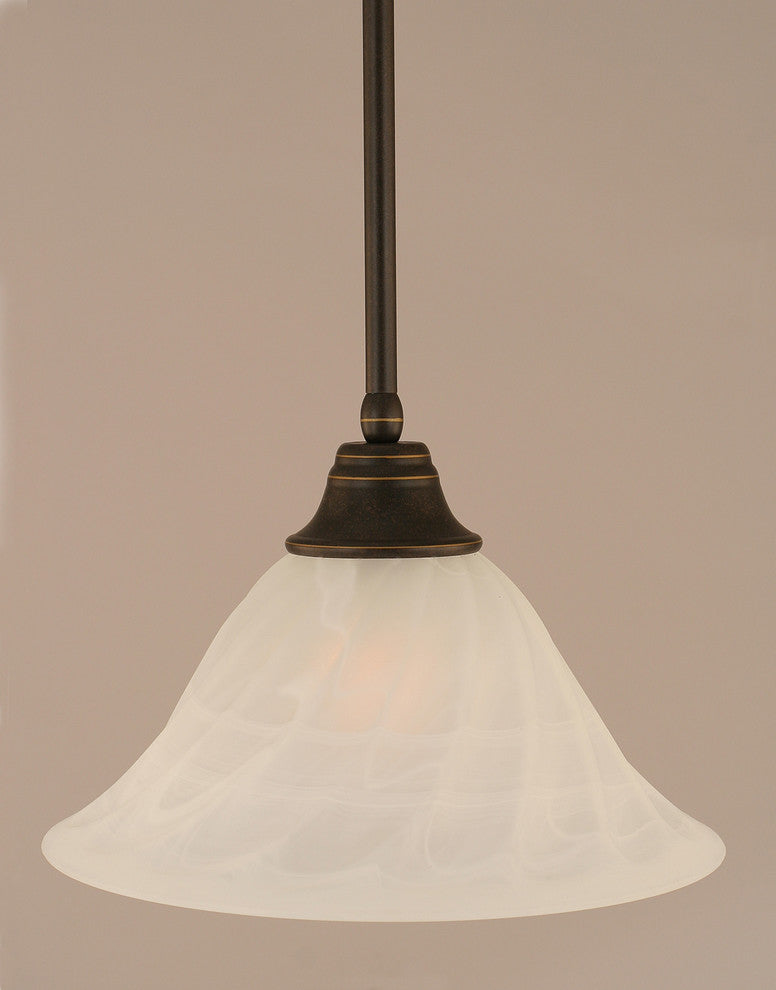 Stem Pendant In Dark Granite, 14" White Alabaster Swirl Glass