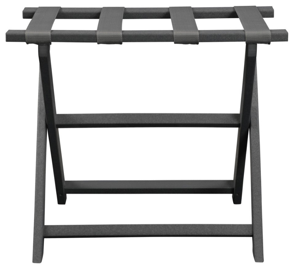 HomeRoots Earth Friendly Dark Gray Folding Luggage Rack With Gray Straps
