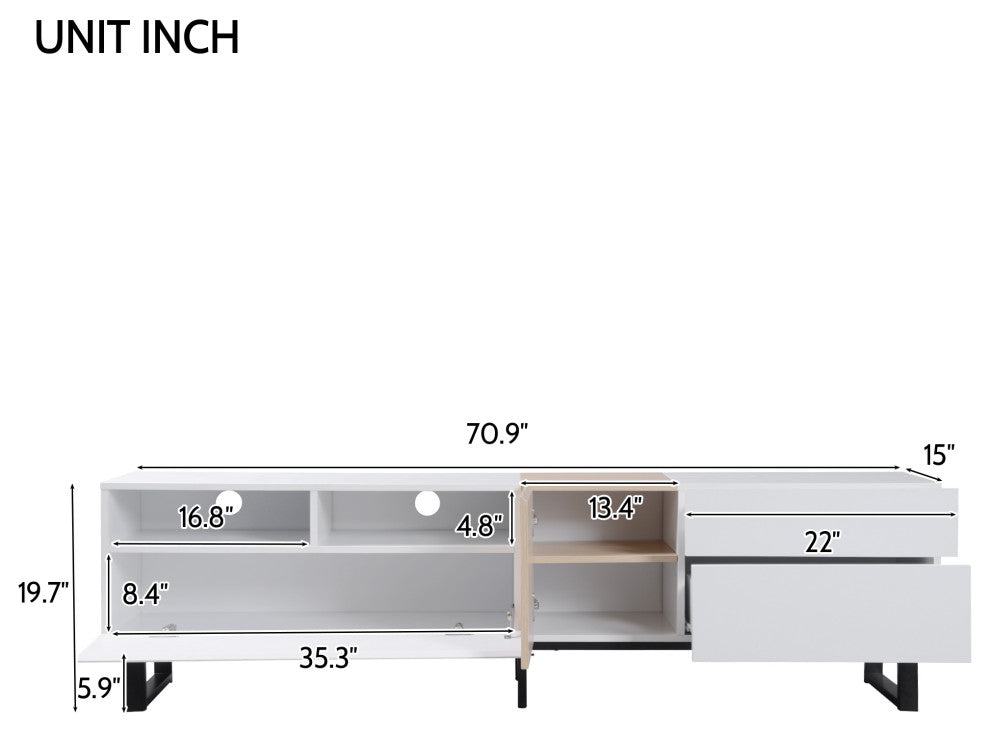 Gewnee TV Stand for 80'' TV with Double Storage Space, White