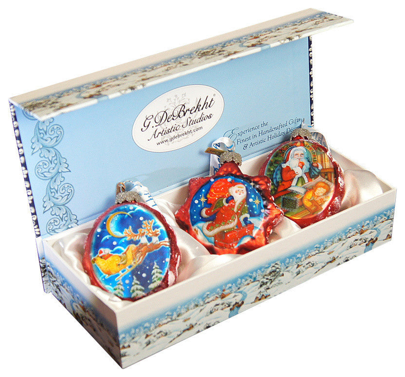 Scenic Glass Ornament Christmas Night, Set of 3