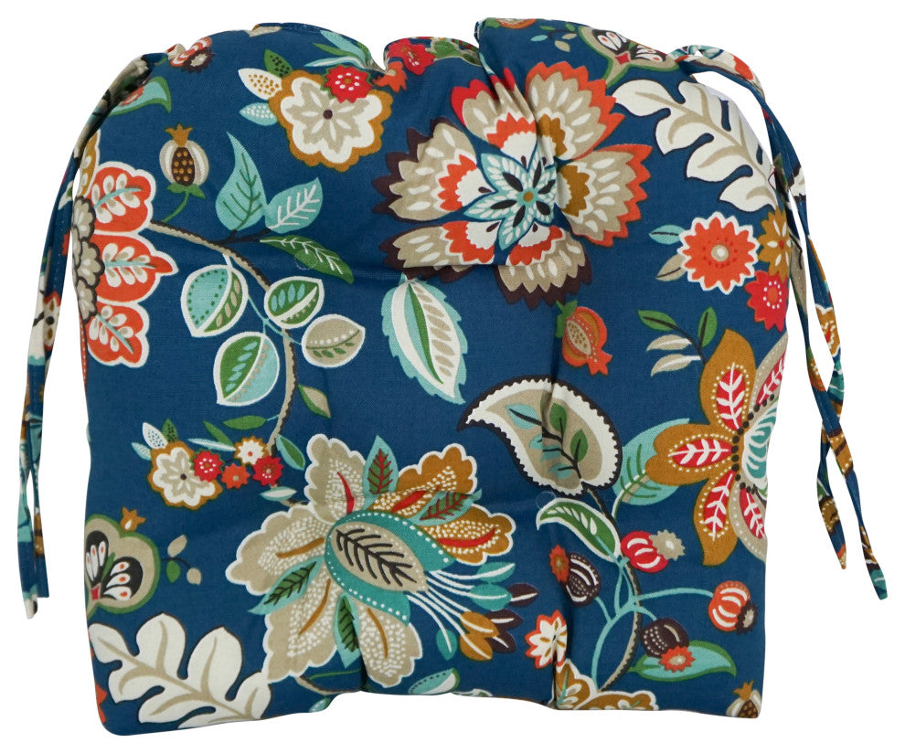 16" Patterned Outdoor U-Shaped Tufted Chair Cushions, Set of 4, Telfair Peacock