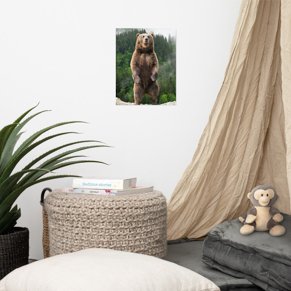 Big Standing Brown Bear On Mountain Top Loose Wall Art Print, 11" X 14"