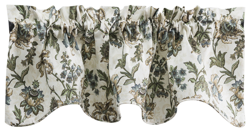 Madison Floral 58"x15" Lined Scallop Valance, Blue