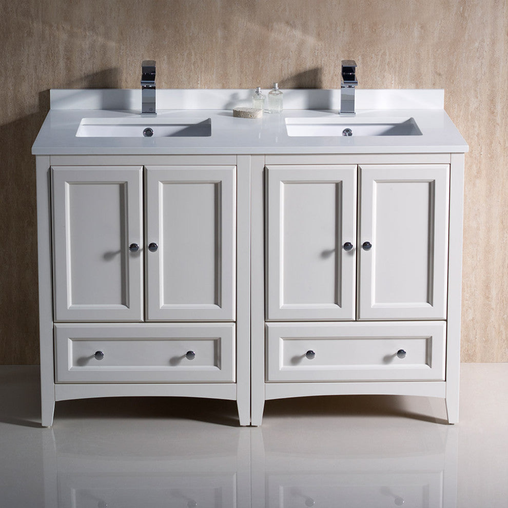 48" Oxford Double Sink Bathroom Cabinet, Base: Antique White, With Top and Sink