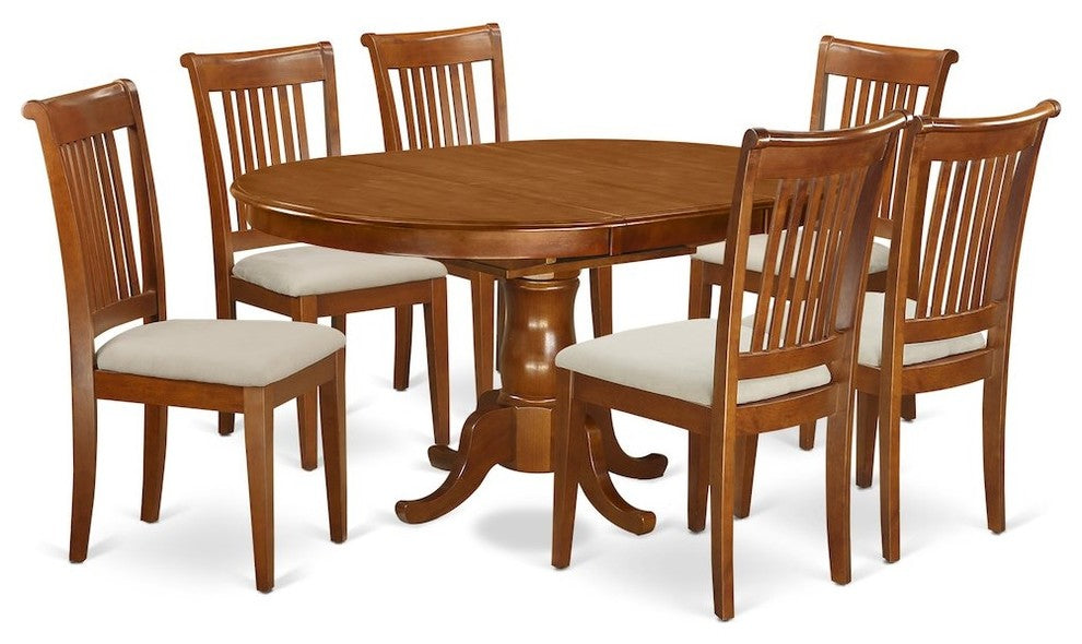 Port7-Sbr-C, 7-Piece Set, Oval Table With Leaf and 6 Dining Chairs