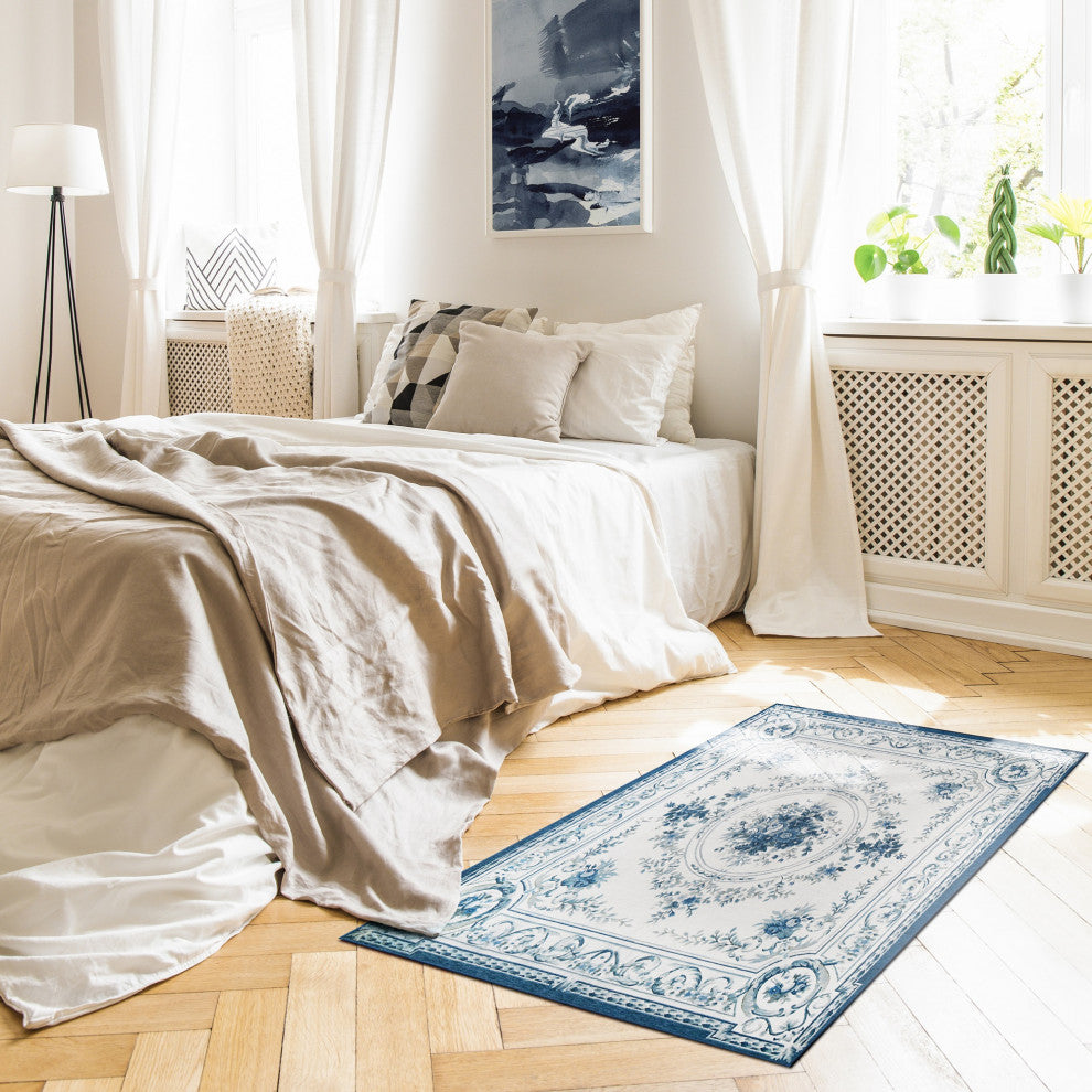 My Magic Carpet Washable Rug Aubusson Blue, 3' X 5'