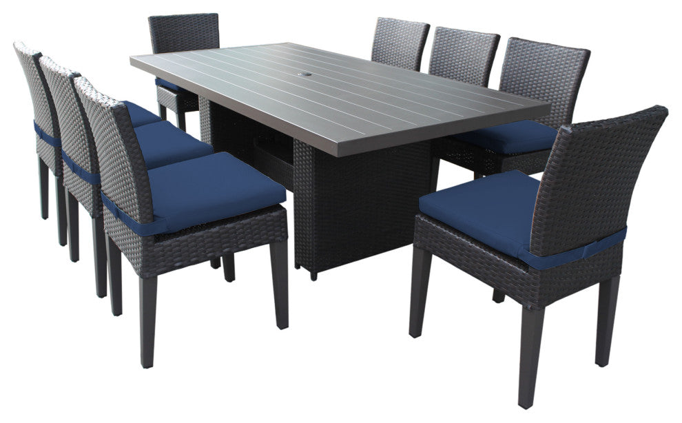 Belle Rectangular Patio Dining Table With 8 No Arm Chairs Navy
