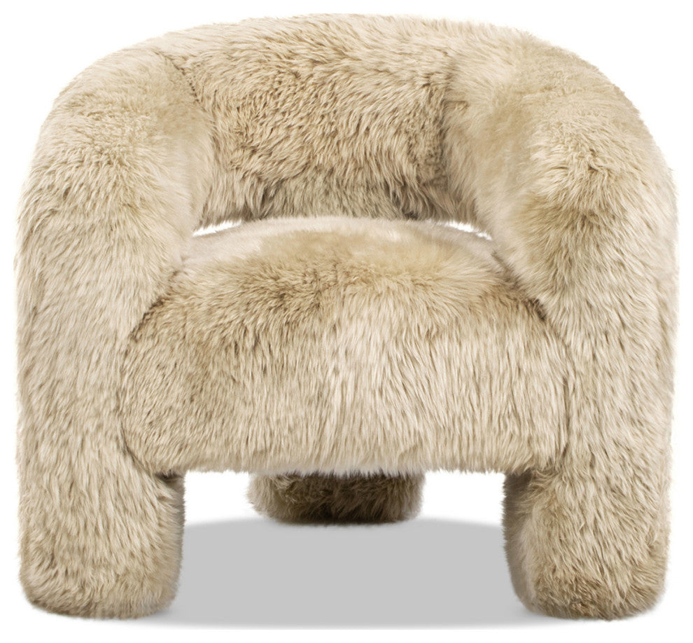 Avalon 35" Genuine Sheepskin Fur Split Barrel Back Accent Chair, Natural Blonde
