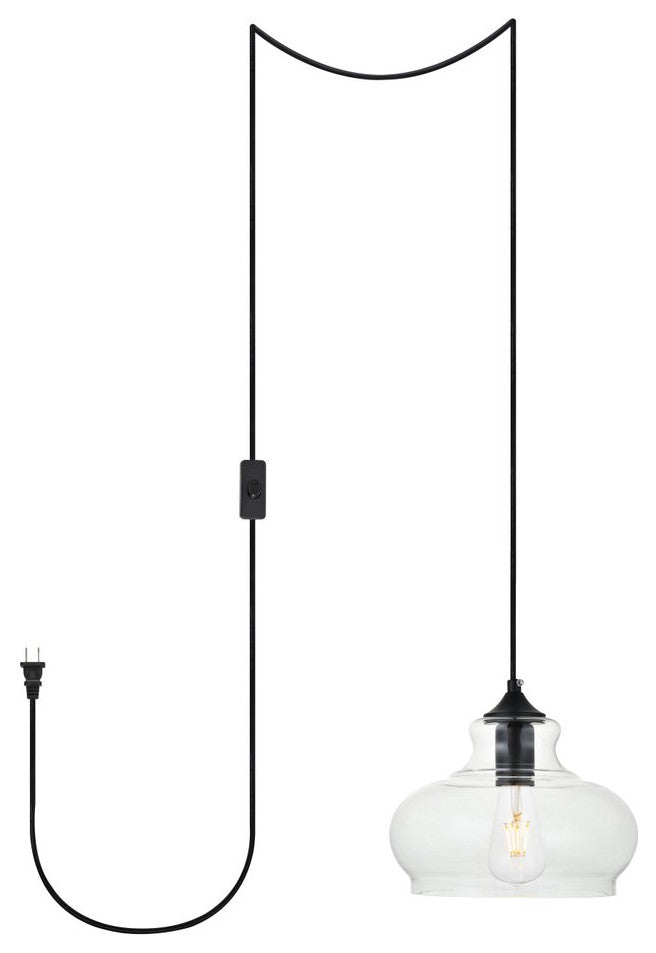 Dakota 1-Light Black Plug-In Pendant With Clear Glass