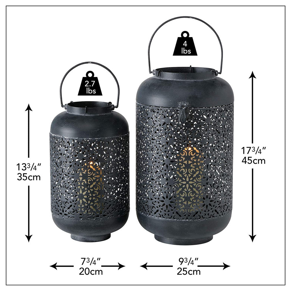 Black Lattice Temple Candle Lantern Set