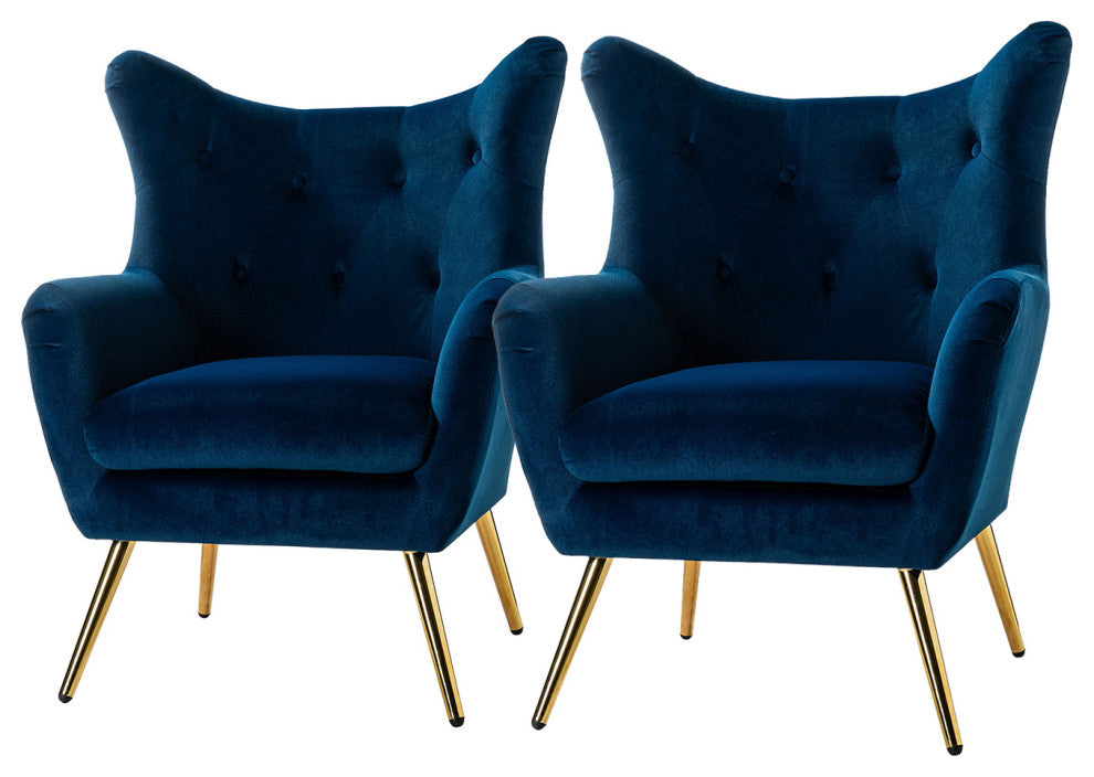 Upholstered Accent Chair With Tufted Back, Set of 2, Navy
