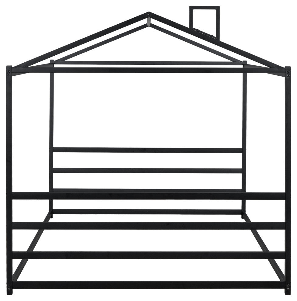 Gewnee Metal House Shape Platform Bed, Black, Queen