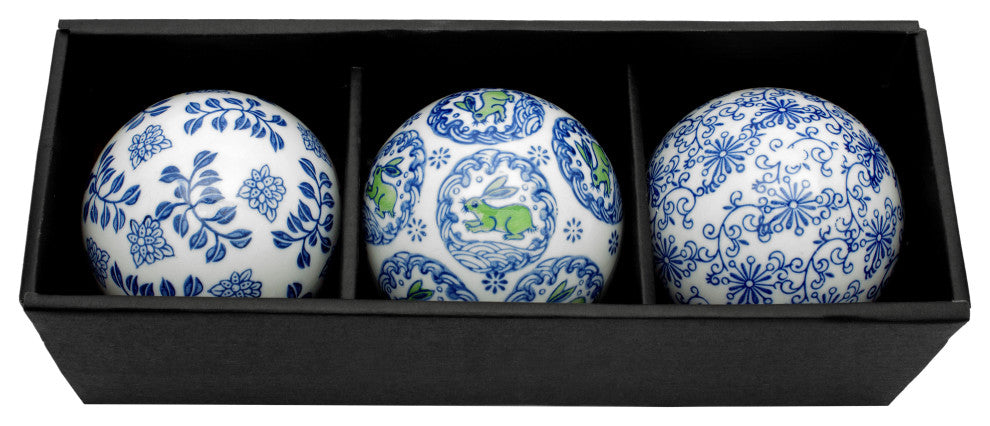 4" Blue and White Decorative Porcelain Ball Set