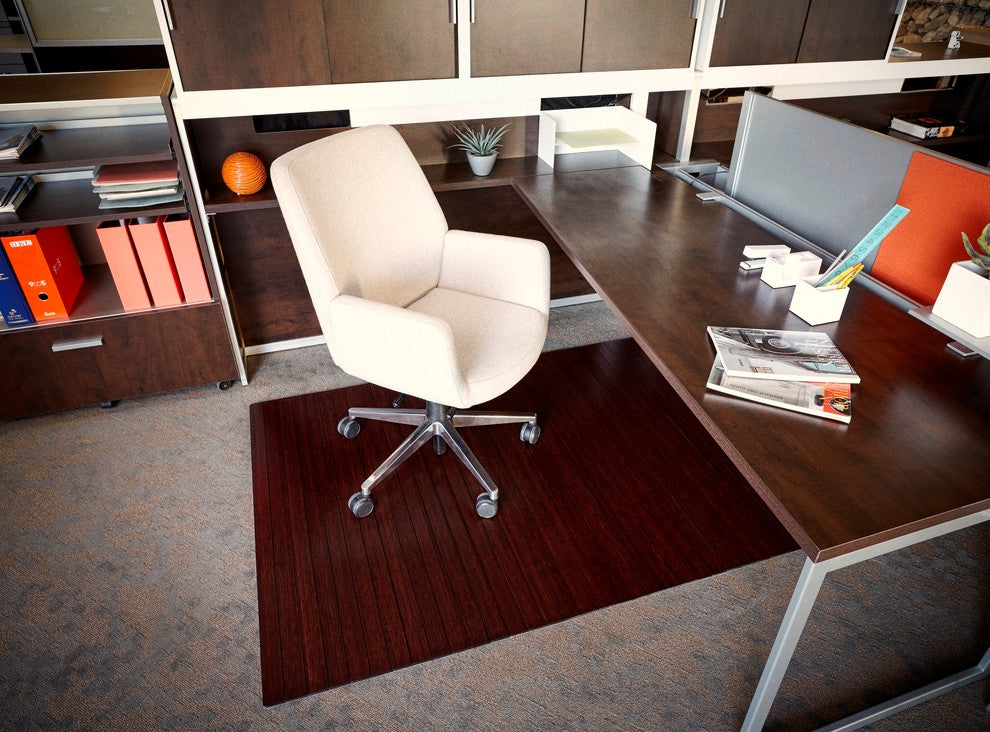 Jovert Bamboo Roll-Up Chair Mat, Dark Cherry, No Lip, 72"x48"