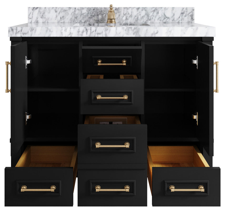 Aberdeen 42 Single Sink Bath Vanity In Black 2" Calacatta Black