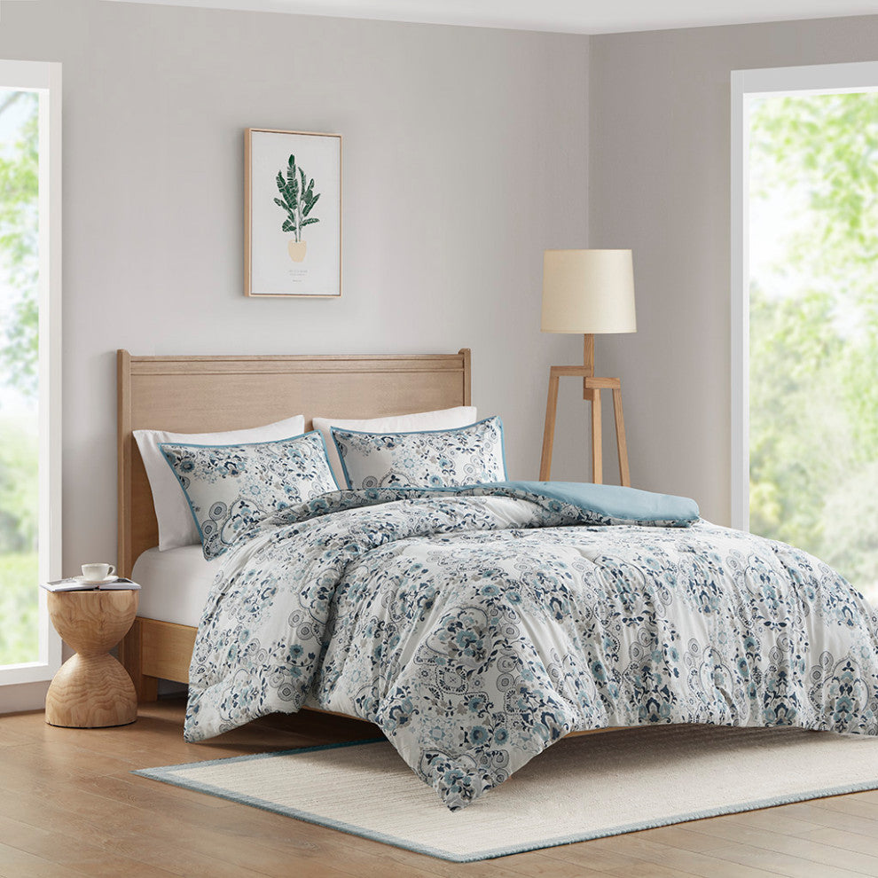 Madison Park Brielle 3 Piece Floral Printed Cotton Comforter Set