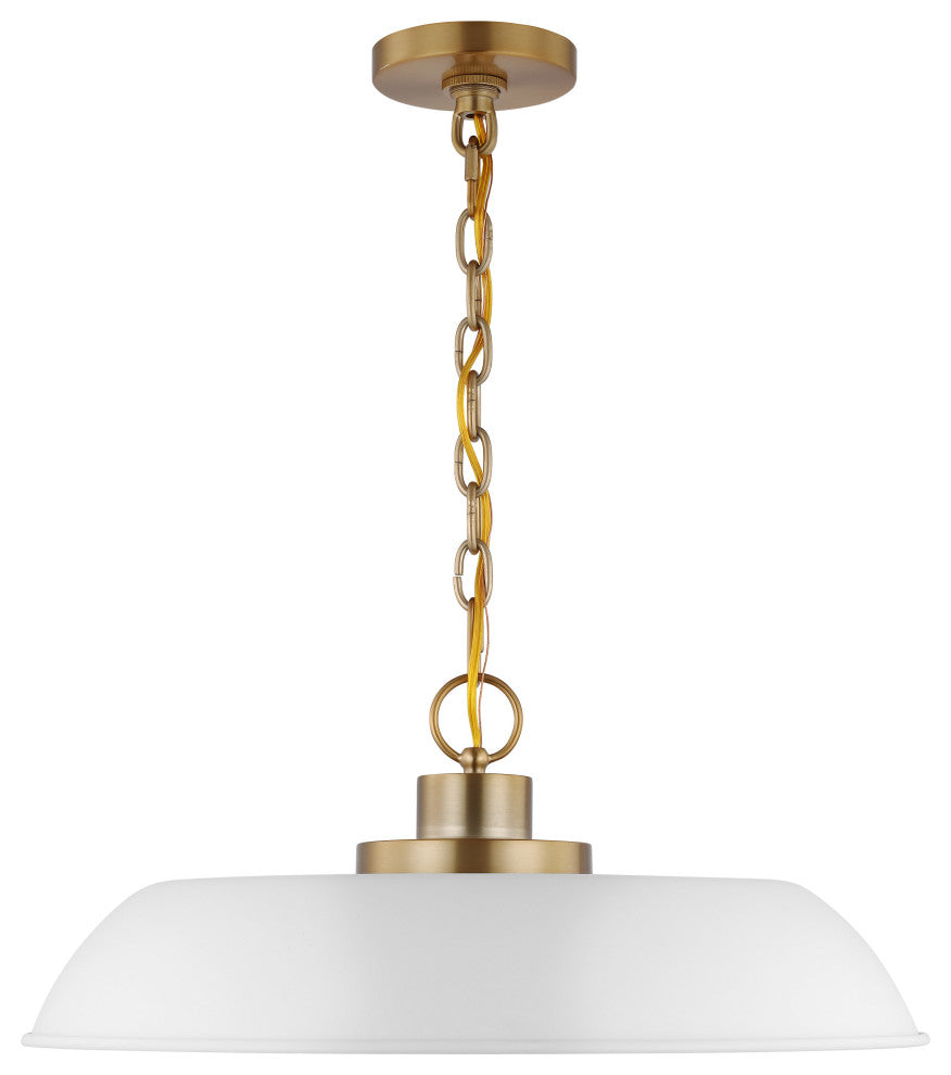 Colony 1-Light Medium Pendant, Matte White With Burnished Brass