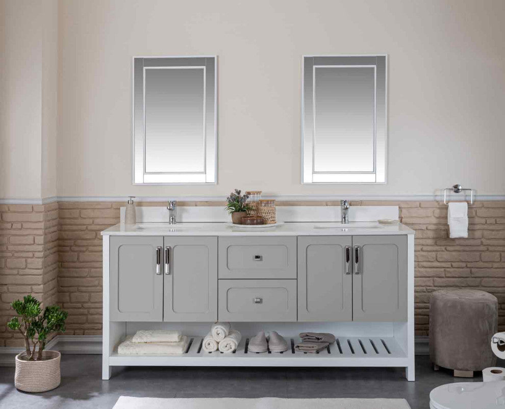 Florin Collection 72" Bathroom Vanity With Sink, Mirror, Countertop, Gray