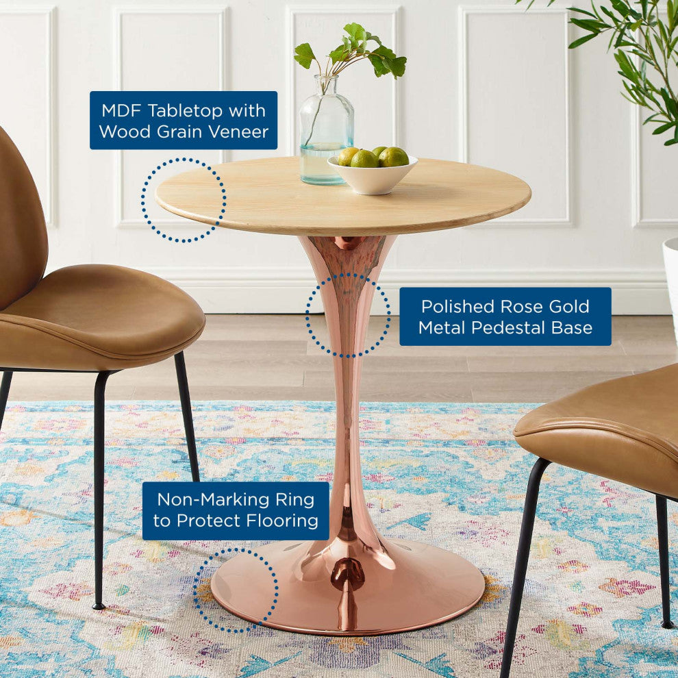 Dining Table, Round, Wood, Rose Gold Brown Natural, Modern, Bistro Restaurant