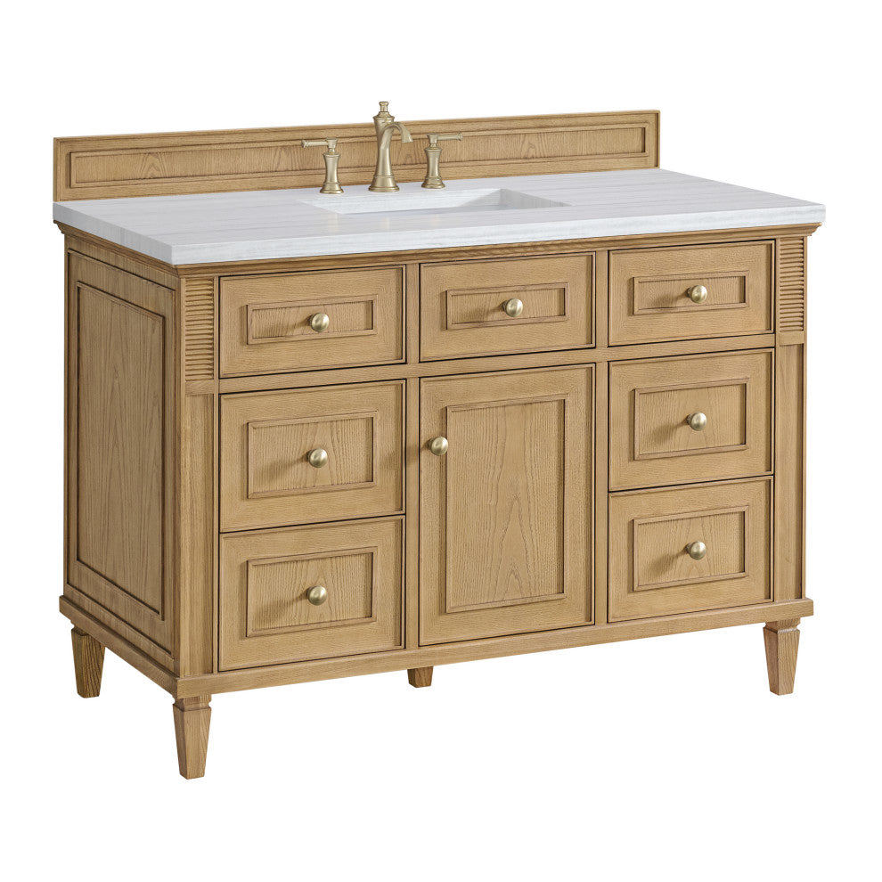 Lorelai 48" Single Vanity, Light Natural Oak, 3 CM Arctic Fall Solid Surface Top