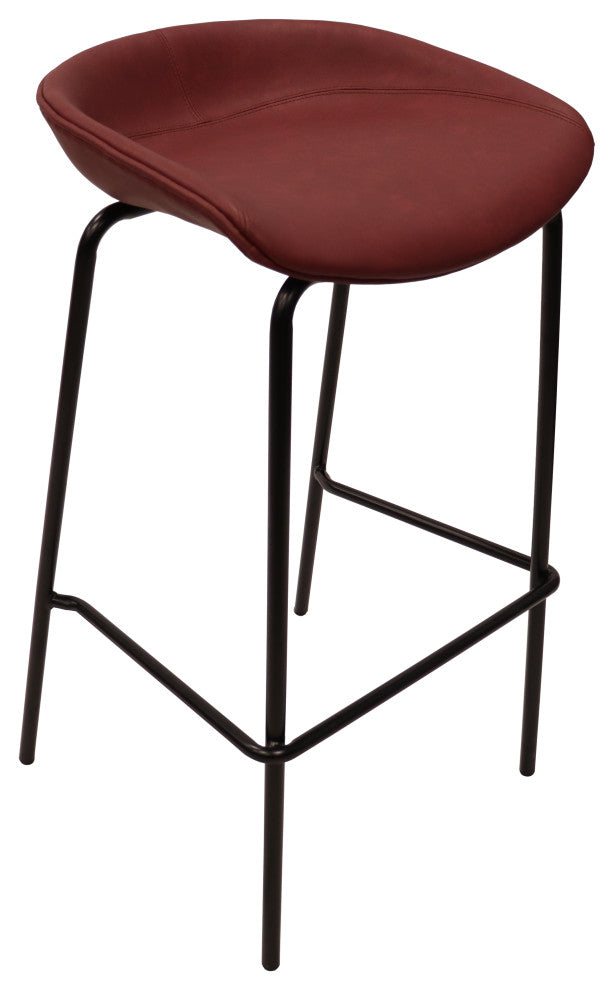 LeisureMod Servos Barstool With Faux Leather Seat and Iron Frame, Bordeaux