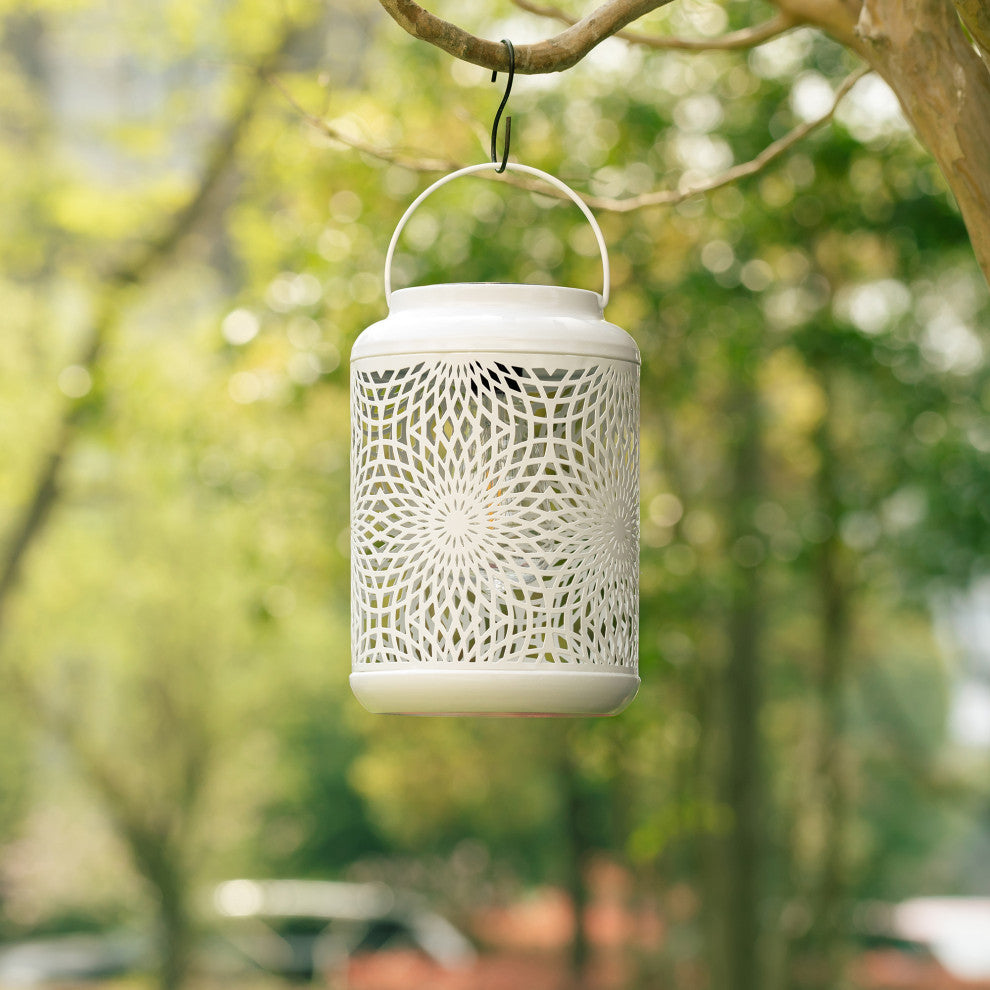 Metal Cutout Solar Powered Hanging Lantern, 2-Piece Set
