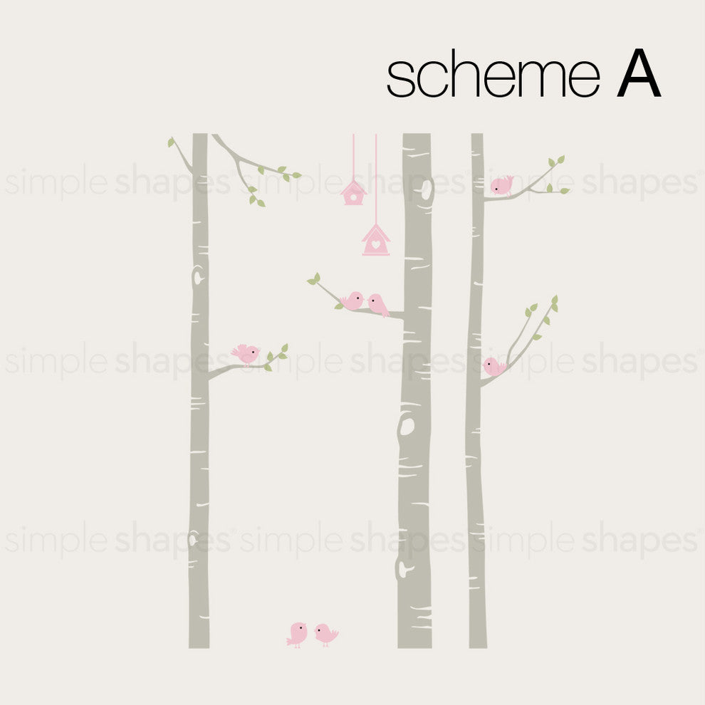 Birch Tree with Birds Wall Decal W1119, Scheme A, Standard