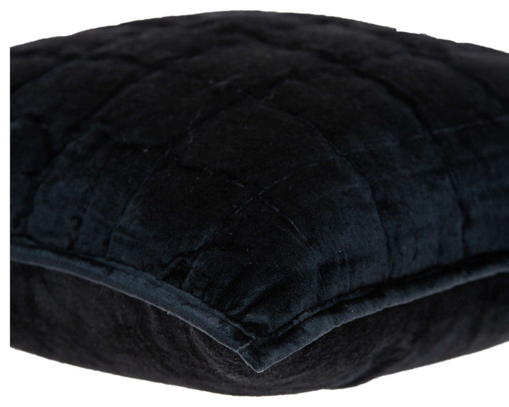 HomeRoots 20" x 0.5" x 20" Transitional Black Solid Quilted Pillow Cover