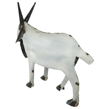 Recycled Metal Garden Farmhouse Goat-Handmade-Rustic, White & Black, Medium
