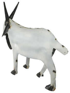 Recycled Metal Garden Farmhouse Goat-Handmade-Rustic, White & Black, Medium