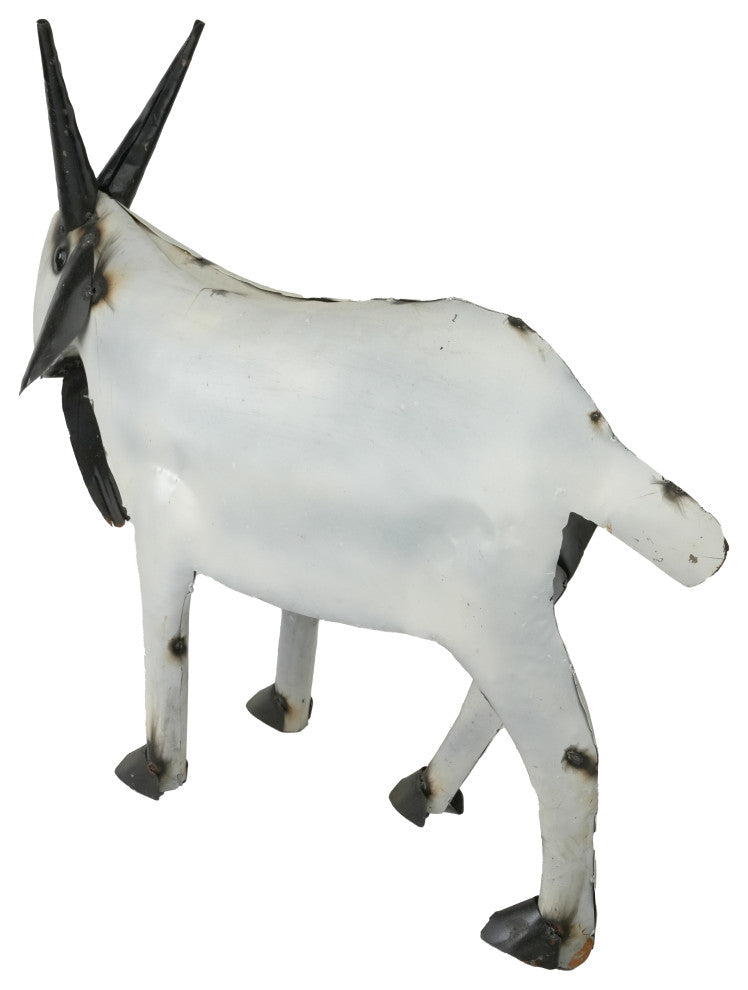 Recycled Metal Garden Farmhouse Goat-Handmade-Rustic, White & Black, Medium