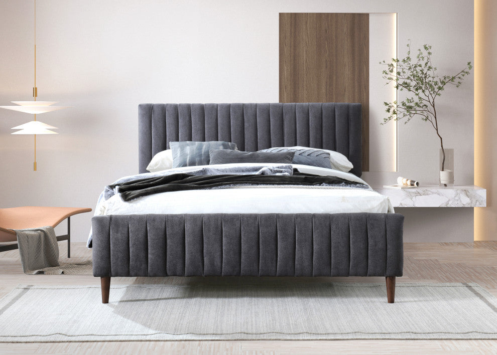 Omax Decor Spencer Upholstered Platform Bed, Dark Gray, Queen