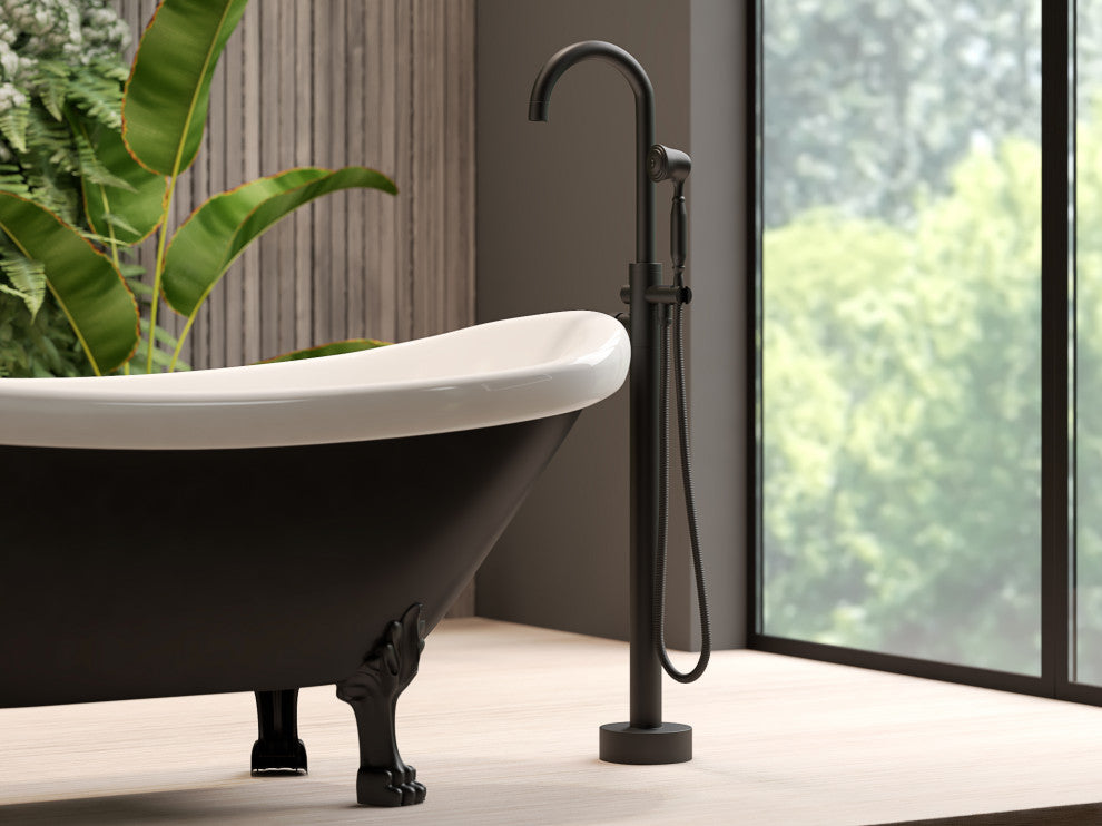 CastelloUSA Neptune Freestanding Tub Filler Faucet, Matte Black, Float Handle