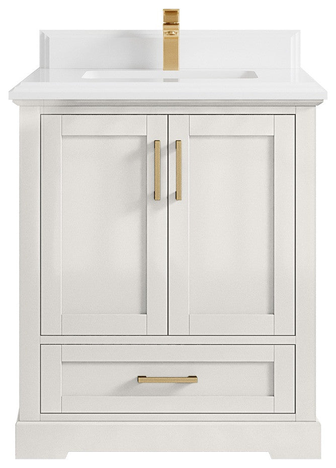 Boston 30" Single Sink Bath Vanity in Alabaster 1.5" White Quartz