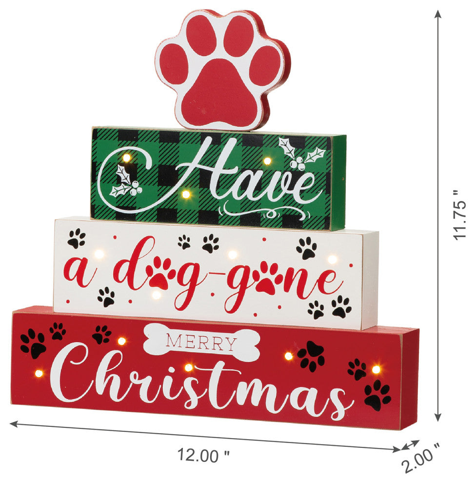 12"H Lighted Wooden Pet Block Word Sign