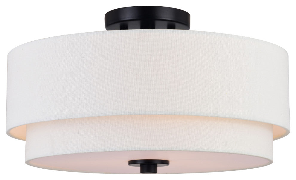 Burnaby Mid-Century Drum Semi Flush Ceiling Light, Black, 16"wx9"hx16"d