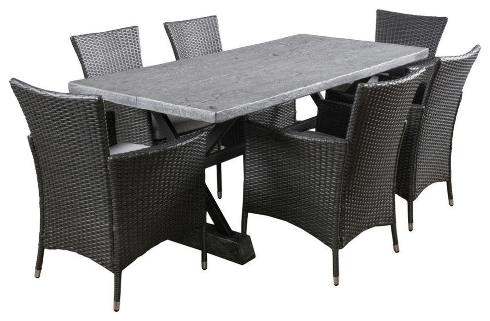 GDF Studio Numana Outdoor 7 Piece Lightweight Concrete Dining Set