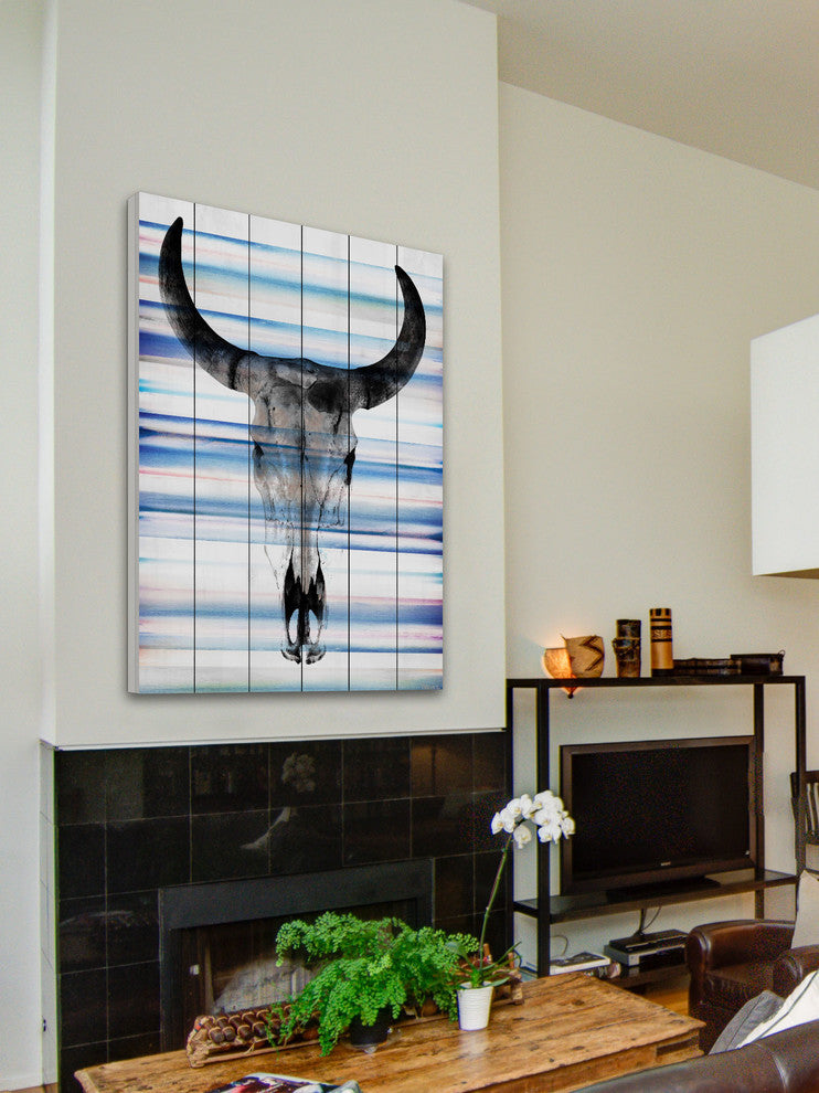 "Long Skull Face" Print on White Wood, 24"x36"