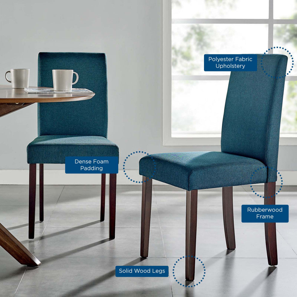 Side Dining Chair, Set of 2, Fabric, Wood, Blue, Modern, Cafe Bistro Restaurant