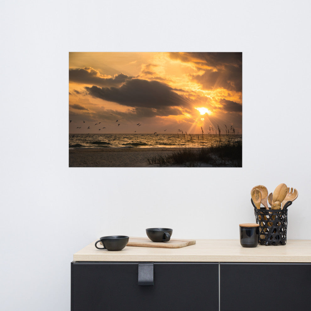 Seaside Themed Wall Art: Anna Maria Island Cloudy Beach Sunset 1 Print, 24" X 36"