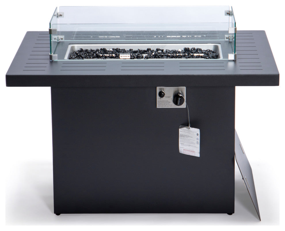 LeisureMod Chelsea Patio Modern Black Aluminum Propane Fire Pit Table Black